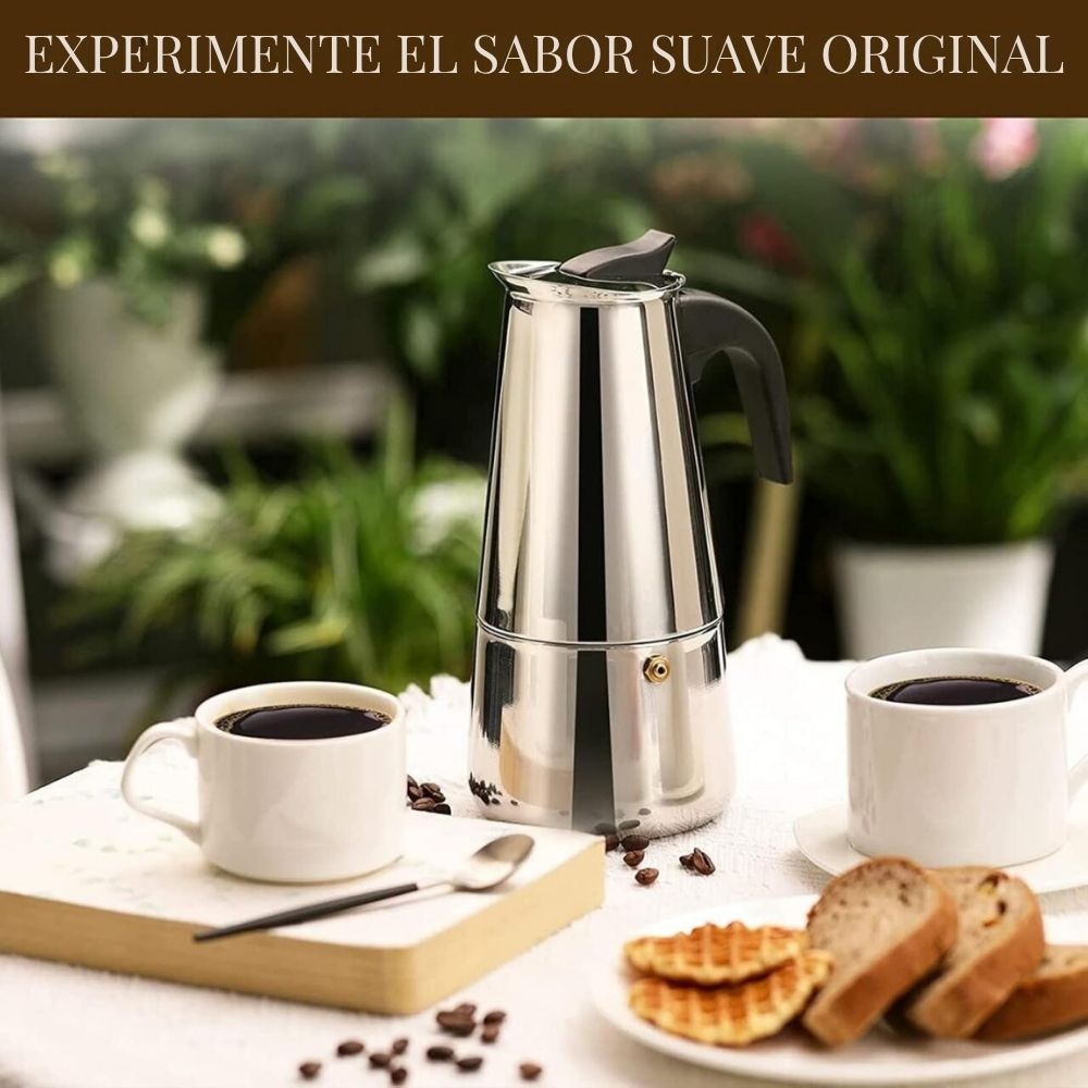 Cafetera Italiana de Acero Inoxidable – 12 Tazas Dropea