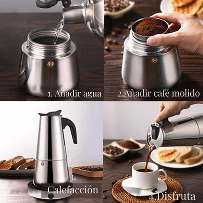 Cafetera Italiana de Acero Inoxidable – 12 Tazas Dropea