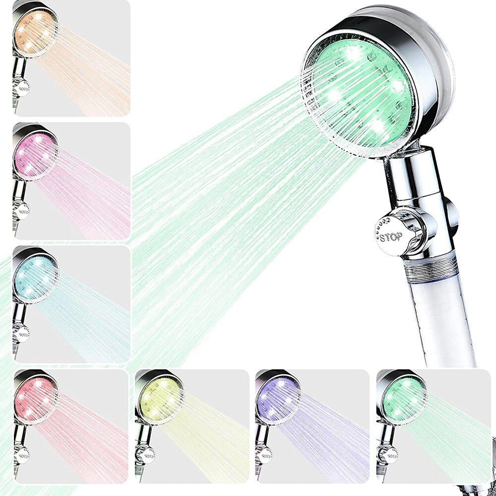 Pack Cabezal de Ducha Con Luz Led & Set Cepillo Peine Desenredador Pelo Dropea